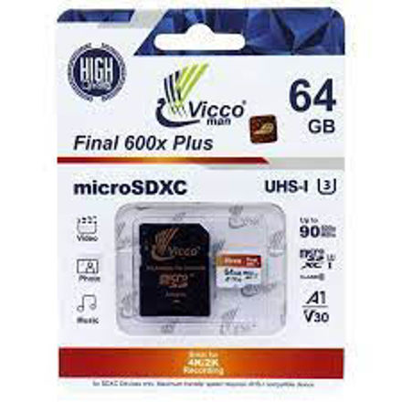 کارت حافظه و رم میکرو ۶۴ گیگ ویکومن مدل Vicco Final 600x Plus U3 A1 90MB/s همراه خشاب